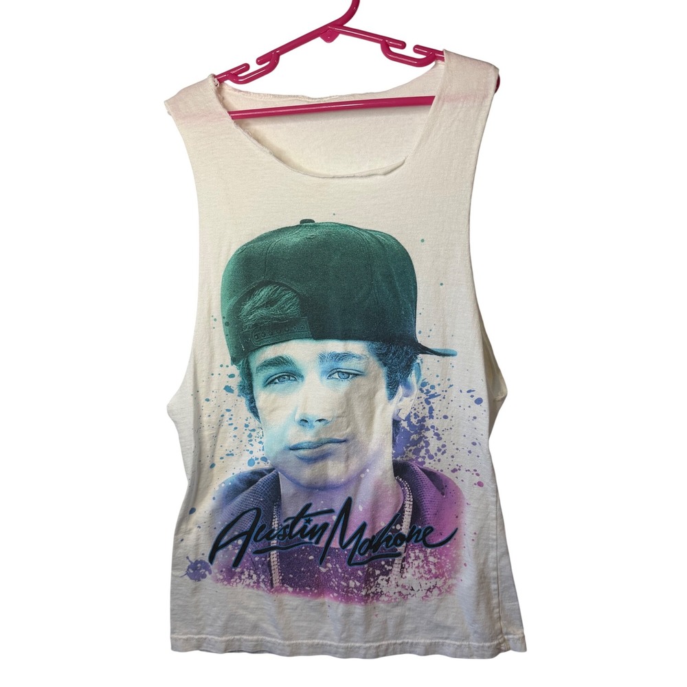 Austin Mahone Tank Top White‎ Graphic Music Concert Tour Sleeveless Small Womens